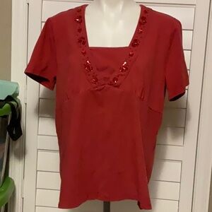 Classic Elements Red Embellished Boxy Blouse